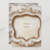 Elegante Barockstil Weißes Gold Hochzeit Einladung (Vorne/Hinten)