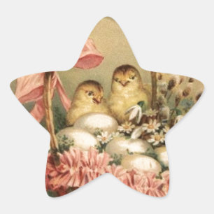 ELEGANTE BASKET, CHICKEN, BLUME UND EASTER Stern-Aufkleber