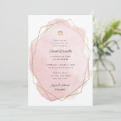 Elegante Bat Mitzvah Gold Star Rosa Wasserfarbe Einladung (Stehend Vorderseite)
