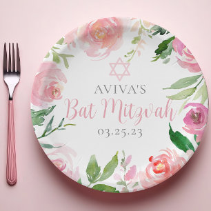 Elegante Bat-Mizwa-Party mit personalisierten rosa Pappteller