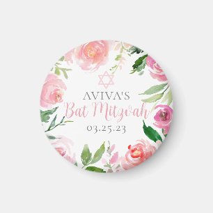 Elegante Bat-Mizwa-Party personalisierte rosa Blum Magnet