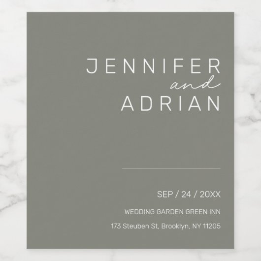 Elegante Battleship Grau Minimal Weißer und Roter Weinetikett (Einzelnes Label)