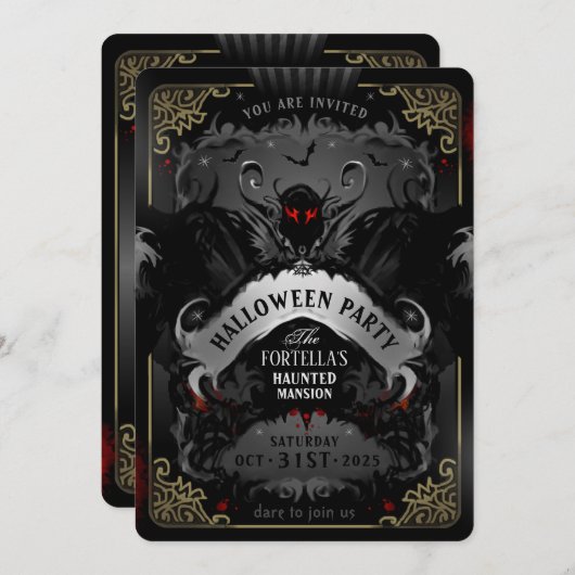 Elegante Batty Delight Halloween-Party Einladung (Vorne/Hinten)
