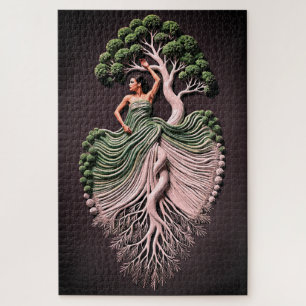 Elegante Baum-Frau-Wandkunst – 3D Naturinspiriert Puzzle