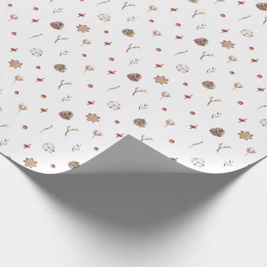 Elegante Baumwolle und Pinecone Weihnachtskranz Geschenkpapier (Ecke)