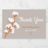 Elegante Baumwollzweig "Danke" Custom Sparklin Schaumweinetikett (Einzelnes Label)