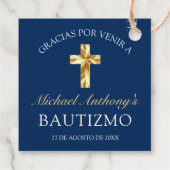 Elegante Bautismo de Bebé Azul Marino Dorado Geschenkanhänger (Rückseite)