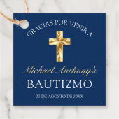 Elegante Bautismo de Bebé Azul Marino Dorado Geschenkanhänger (Vorderseite)