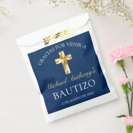 Elegante Bautismo de Bebé Azul Marino Dorado Geschenktütchen