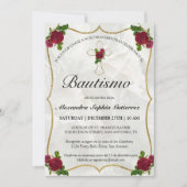 Elegante Bautismo de Bebé de Oro Rosa Rojo Einladung (Vorderseite)