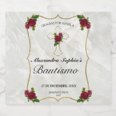 Elegante Bautismo de Bebé de Oro Rosa Rojo Schaumweinetikett (Einzelnes Label)