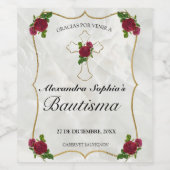 Elegante Bautismo de Bebé de Oro Rosa Rojo Weinetikett (Einzelnes Label)