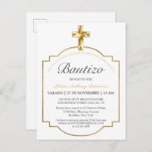 Elegante Bautismo de Niños Con Cruz Dorada Einladungspostkarte (Vorne/Hinten)