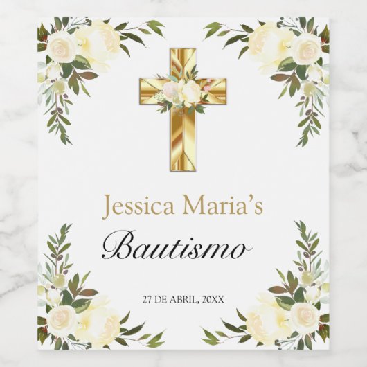 Elegante Bautismo Floral Blanco Weinetikett (Einzelnes Label)