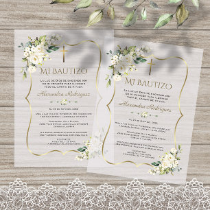 Elegante Bautizo Con Blanca Flores Gold Taufe Pergament Einladungen