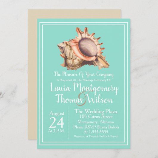 Elegante Beach Conch Muschel Hochzeit Einladung (Vorne/Hinten)