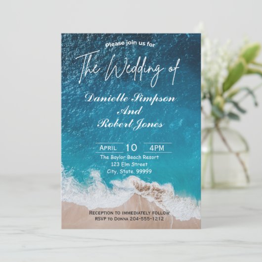 Elegante Beach Hochzeit Einladung (Stehend Vorderseite)