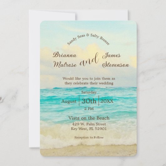 Elegante Beach Hochzeit Einladung (Vorderseite)