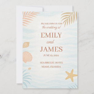 Elegante Beach Hochzeit Einladung, Pastel Coral Einladung