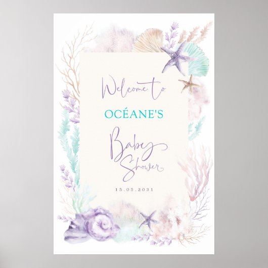 Elegante Beach Ocean Corals Baby Dusche Willkommen Poster (Vorne)