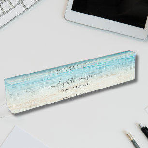 Elegante Beach Ocean Sea Script Blue Green Namensplakette