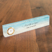 Elegante Beach Ocean Sea Script Blue Green Namensplakette (Seite)