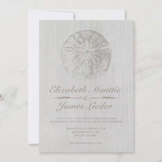 Elegante Beach Sand Dollar Hochzeitseinladungen Einladung (Vorderseite)