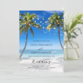 Elegante Beach String Lights Moderne Script Weddin Einladung (Stehend Vorderseite)