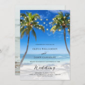 Elegante Beach String Lights Moderne Script Weddin Einladung (Vorne/Hinten)