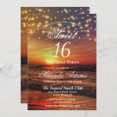 Elegante Beach String Lights Summer Birthday Party Einladung (Vorne/Hinten)