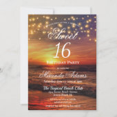 Elegante Beach String Lights Summer Birthday Party Einladung (Vorderseite)