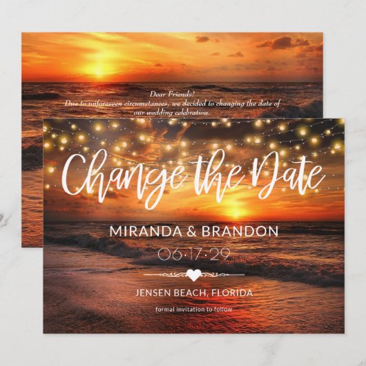 Elegante Beach Summer Wedding ändern die Date Card Einladung (Vorne/Hinten)