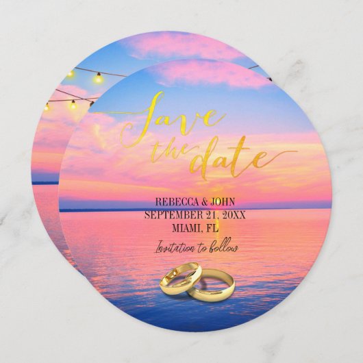 Elegante Beach Summer Wedding Save the Date Card Einladung (Vorne/Hinten)