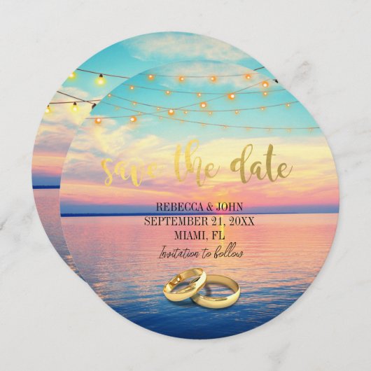 Elegante Beach Summer Wedding Save the Date Card Einladung (Vorne/Hinten)