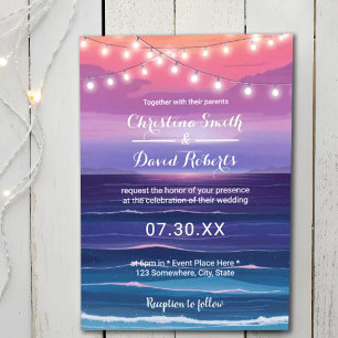 Elegante Beach Tropical Summer Lights Wedding Einladung
