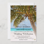 Elegante Beach Wedding | String Lights Palm Tree Einladung (Vorderseite)