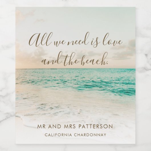 Elegante Beach Wedding Weinetikett (Einzelnes Label)