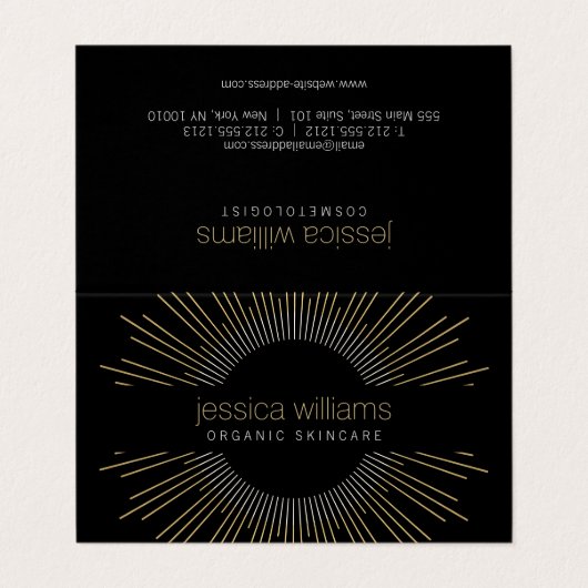 Elegante Beauty Gold Sonnenaufgang Schwarz gefalte Visitenkarten (Außenseite Aufgefaltet)