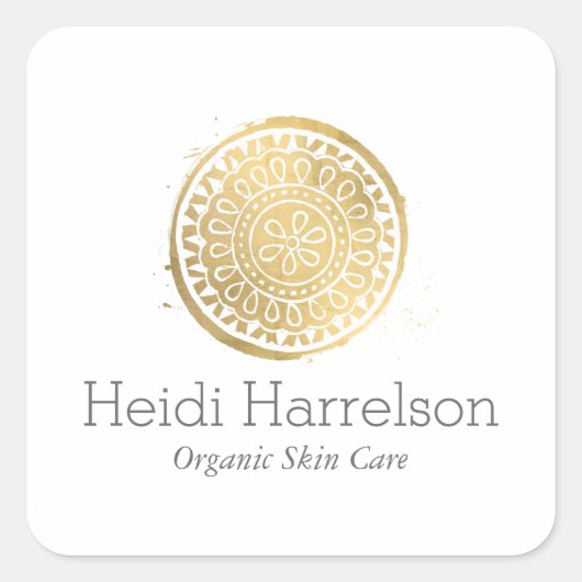 Elegante Beauty Mandala Logo Imitate Gold Quadratischer Aufkleber (Vorderseite)