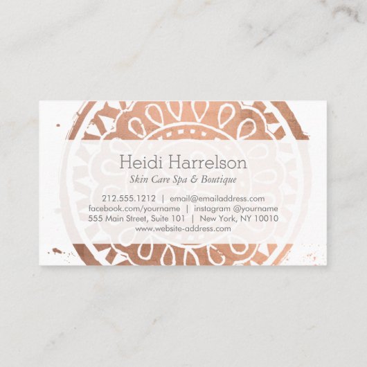 Elegante Beauty Mandala Logo Rose Gold Ernennung Terminkarte (Rückseite)