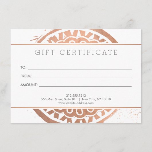 Elegante Beauty Mandala Logo Rose Gold Geschenkkar (Vorderseite)