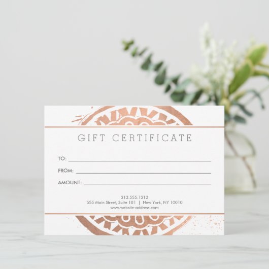 Elegante Beauty Mandala Logo Rose Gold Geschenkkar (Stehend Vorderseite)