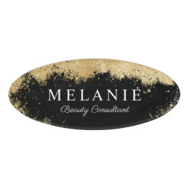 Elegante Beauty Salon Schwarz & Gold Glitzer Namenschild