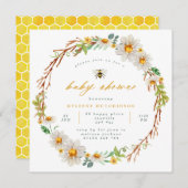 Elegante Bee and Daisies Baby Shower Einladung (Vorne/Hinten)