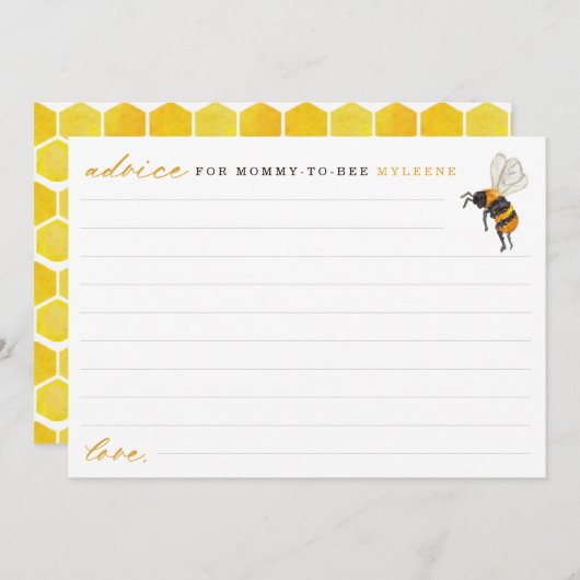 Elegante Bee and Honeycomb Baby Shower Ratschläge Hinweiskarte (Vorne/Hinten)