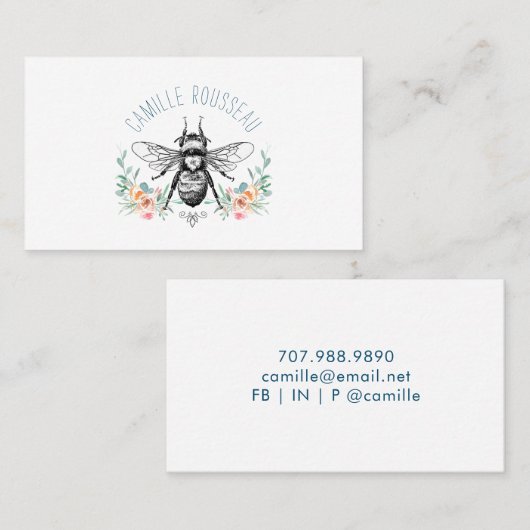 Elegante Bee Floral Calling Card Telefonnummerkarte (Vorne/Hinten)