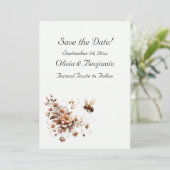 Elegante Bee & Floral Save the Date Card (Stehend Vorderseite)