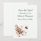 Elegante Bee & Floral Save the Date Card (Vorne/Hinten)