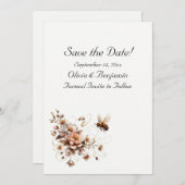 Elegante Bee & Floral Save the Date Card Einladung (Vorne/Hinten)
