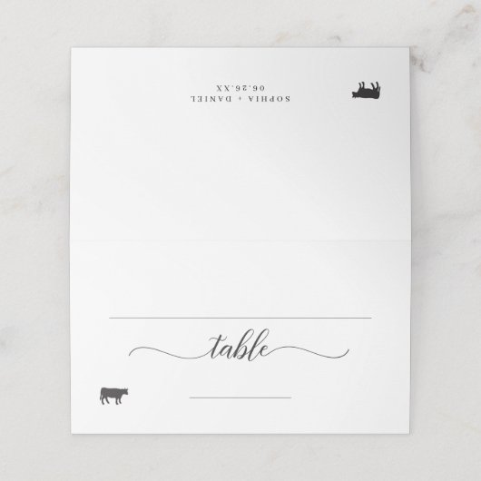 Elegante Beef Meal Option Hochzeit Platzkarte (Außenseite Aufgefaltet)